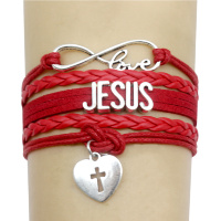 Браслет кожаный с металлической вставкой: Love Jesus, Сердце /разные цвета/