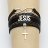 Браслет кожаный с металлической вставкой: Love Jesus, Крестик /разные цвета/