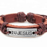 Браслет кожаный: "I love Jesus" на пластине /разные цвета/