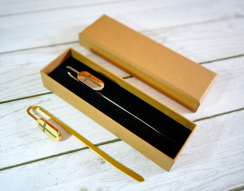 Уценка! Металлическая премиум закладка в подарочной коробке "КРЕСТ" /золото/