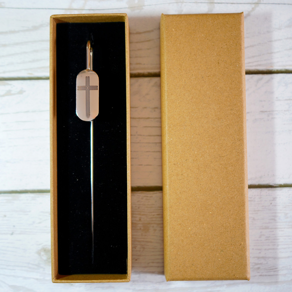 Уценка! Металлическая премиум закладка в подарочной коробке "КРЕСТ" /серебро/ 
