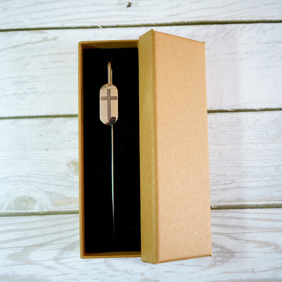 Уценка! Металлическая премиум закладка в подарочной коробке "КРЕСТ" /серебро/ 