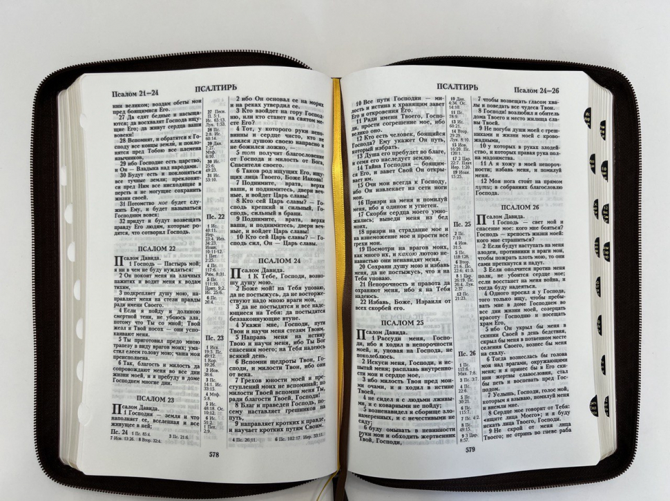 БИБЛИЯ 077 ZTI Натуральная кожа, черный цвет, параллельные места, золотой срез, индексы, молния, две закладки /180х245/