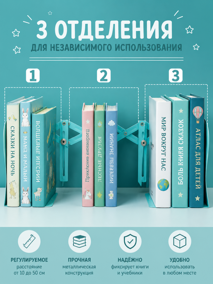 ПОДСТАВКА ДЛЯ КНИГ ВЫДВИЖНАЯ /Бирюзовый цвет/