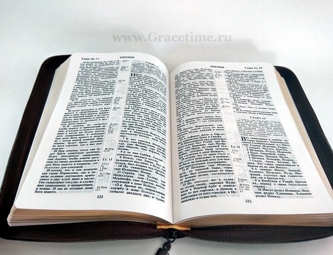 БИБЛИЯ КАНОНИЧЕСКАЯ (115х165) Кожаный переплет, коричневый цв., серебрян. обрез, замок, штамп колос