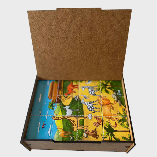 КУБИКИ ПАЗЛ С НАКЛЕЙКАМИ /в деревянной коробке/