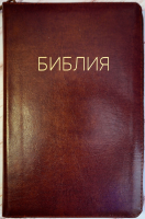 БИБЛИЯ 056 ZTI. Коричневая, кожаный переплет, молния, золотой обрез, индексы, параллельные места, крупный шрифт, синодальный перевод /220х140/