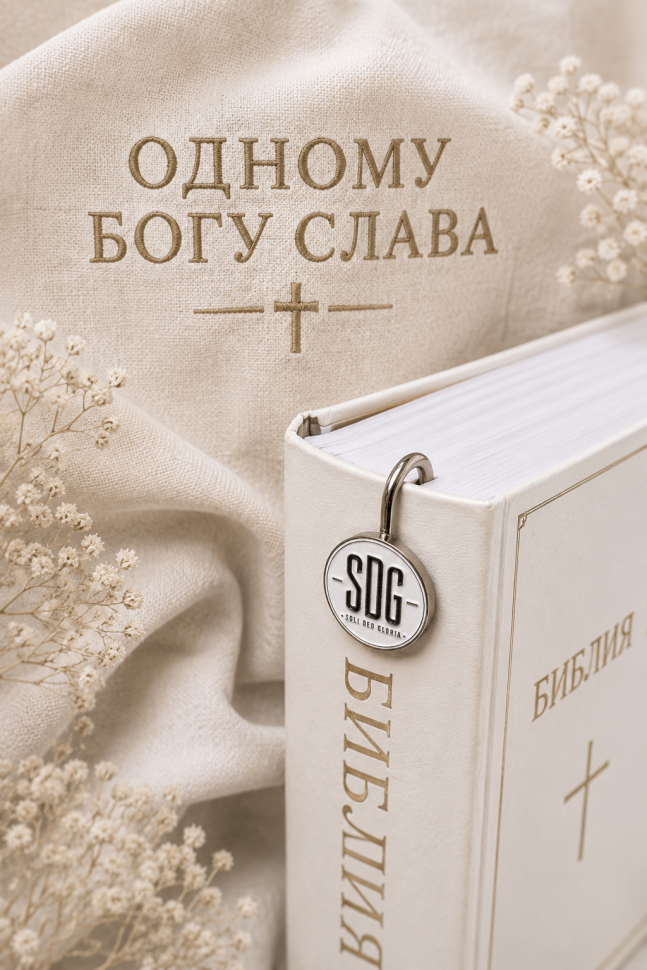 Металлическая премиум закладка в подарочной коробке "SOLI DEO GLORIA" /серебро/