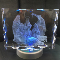 3D лазерная гравировка в закаленном стекле: «МЛАДЕНЕЦ ИИСУС» /Вращающаяся подсветка, рифленые края/ 