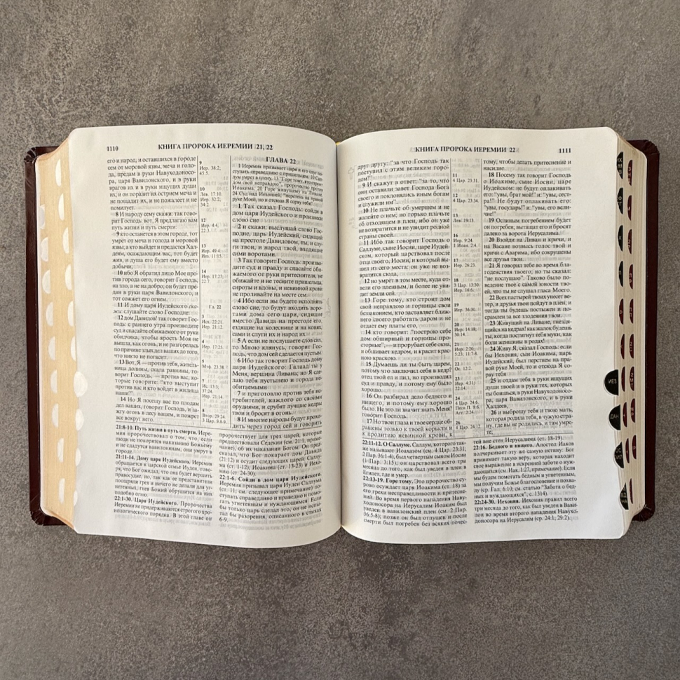 БИБЛИЯ С КОММЕНТАРИЯМИ 065 TI. "Полноценная жизнь". Коричневый цвет с оттенком бордо, кожа, глянец, индексы, две закладки, цветные карты /220х170/