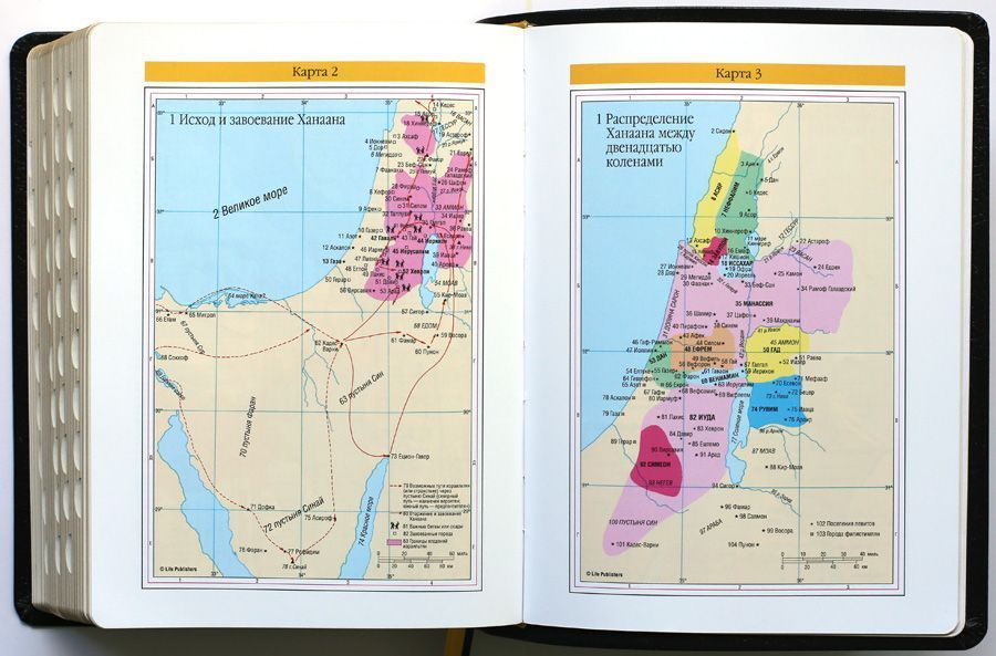 БИБЛИЯ С КОММЕНТАРИЯМИ 065 TI. "Полноценная жизнь". Черный цвет гладкий, кожа, индексы, две закладки, цветные карты /220х170/