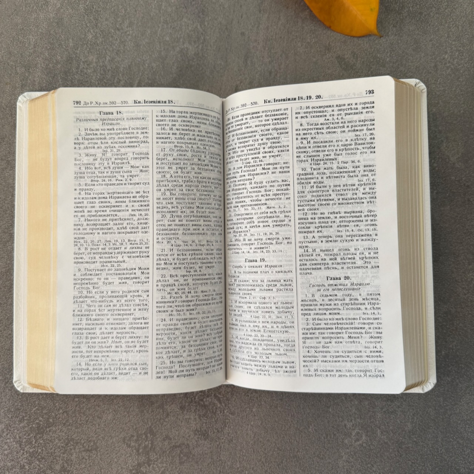 БИБЛИЯ ГЕЦЕ 057 Белый цвет пятнистый, кожа, золотой срез, цветные карты, две закладки, приложение Библейский спутник /215х140/