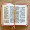 БИБЛИЯ 055 Z Розовый с цветной печатью под ткань, сердце, искусственная кожа, молния, две закладки, золотой срез, параллельные места, крупный шрифт /143х220/